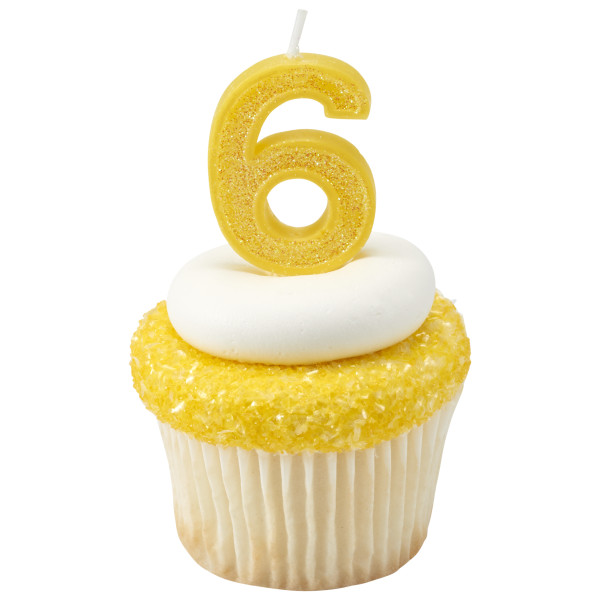 6 Mini Glitter Numeral Candles