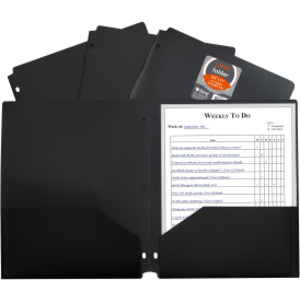 Two-Pocket Heavyweight Poly Portfolio Folder with Three-Hole Punch, Black, Each