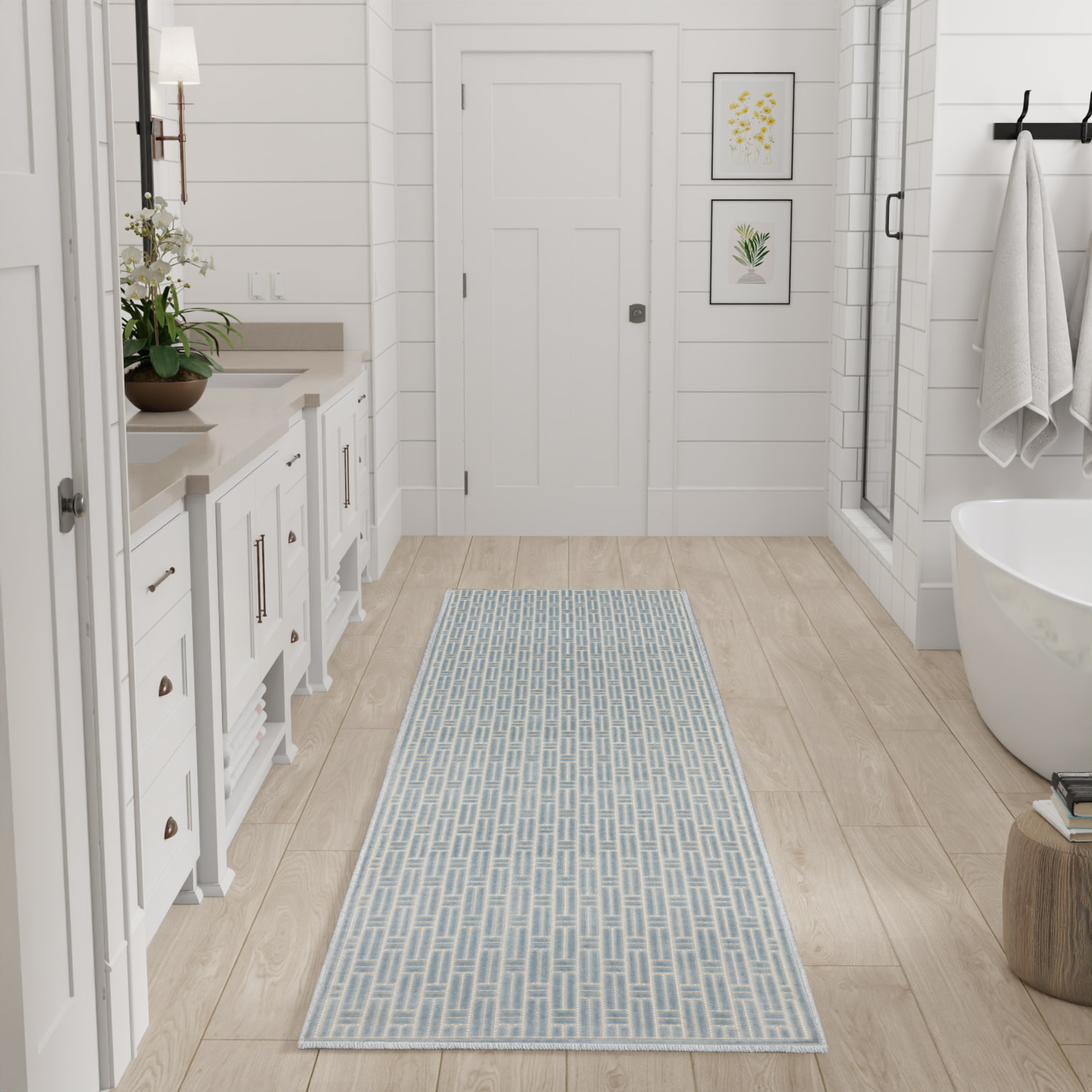 Nourison Washable Charm 2' x 6' Blue Ivory Modern Indoor Rug