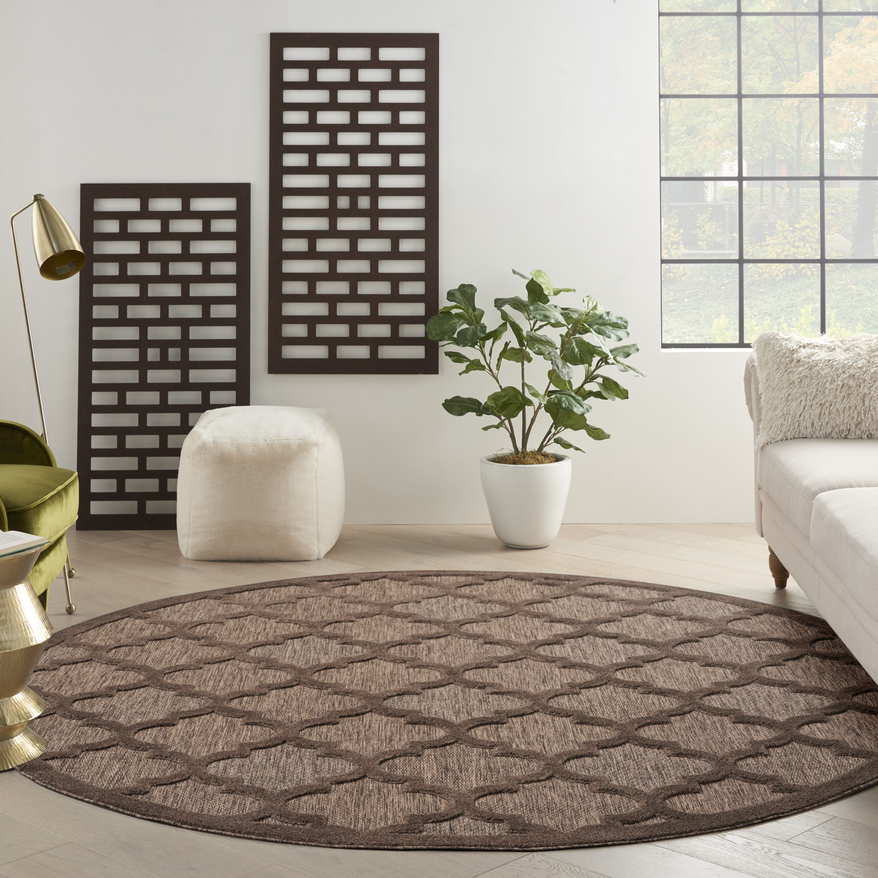 Nourison Easy Care 6' x Round Brown Modern Rug