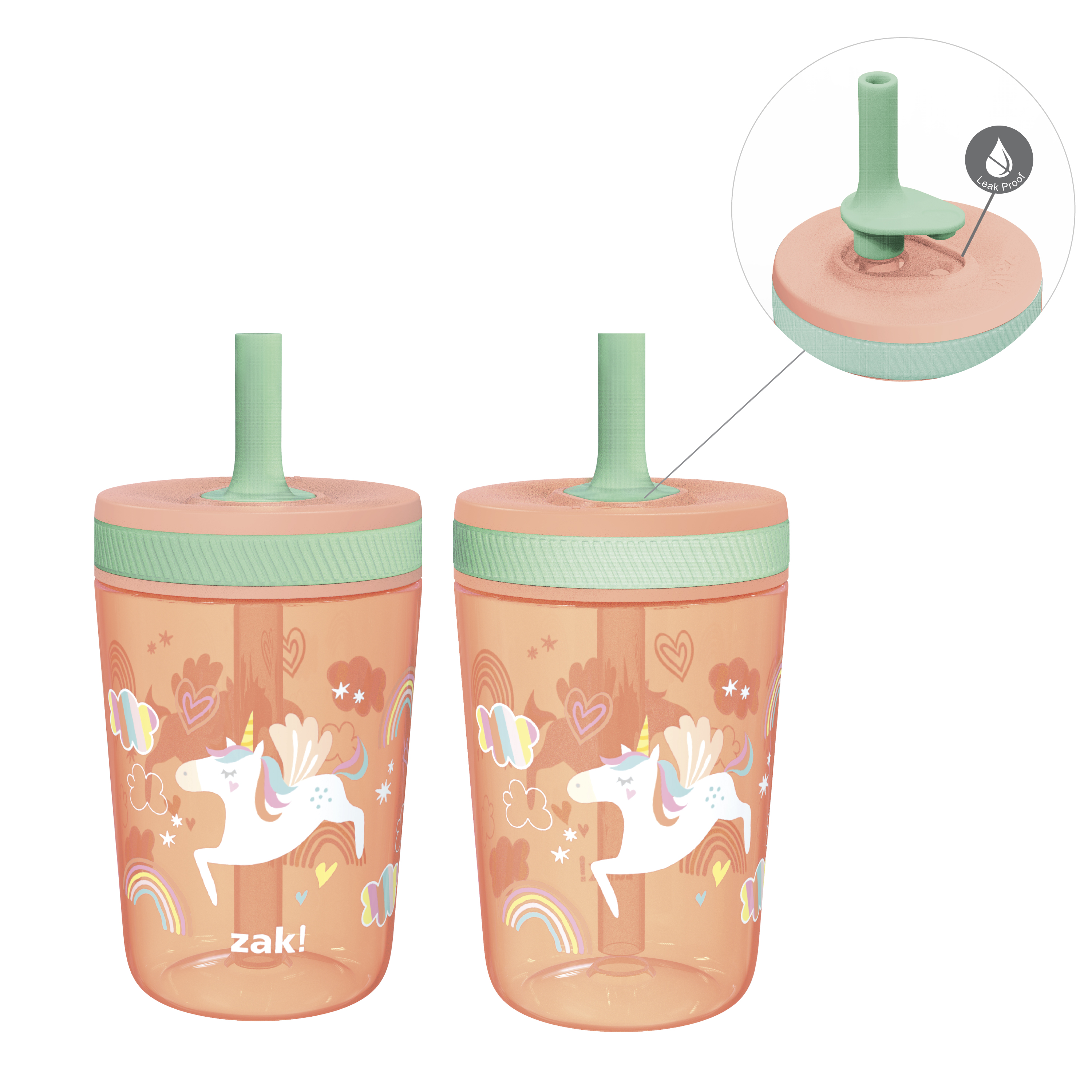Zak Hydration 15  ounce Plastic Tumbler with Lid and Straw, Unicorns, 2-piece set slideshow image 1