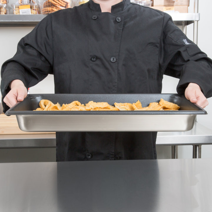 Full-size 2 ½-inch-deep Super Pan V® stainless steel steam table pan with Steel Coat x3™ nonstick coating
