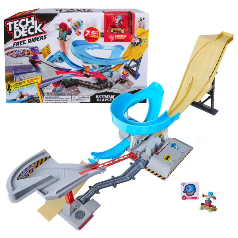 Tech Deck Free Riders Extreme Playset, Motorized Fingerboard Skatepark with Exclusive Figure, A Fidget Toy and Skateboard Toys for Kids, Ages 5 and Up