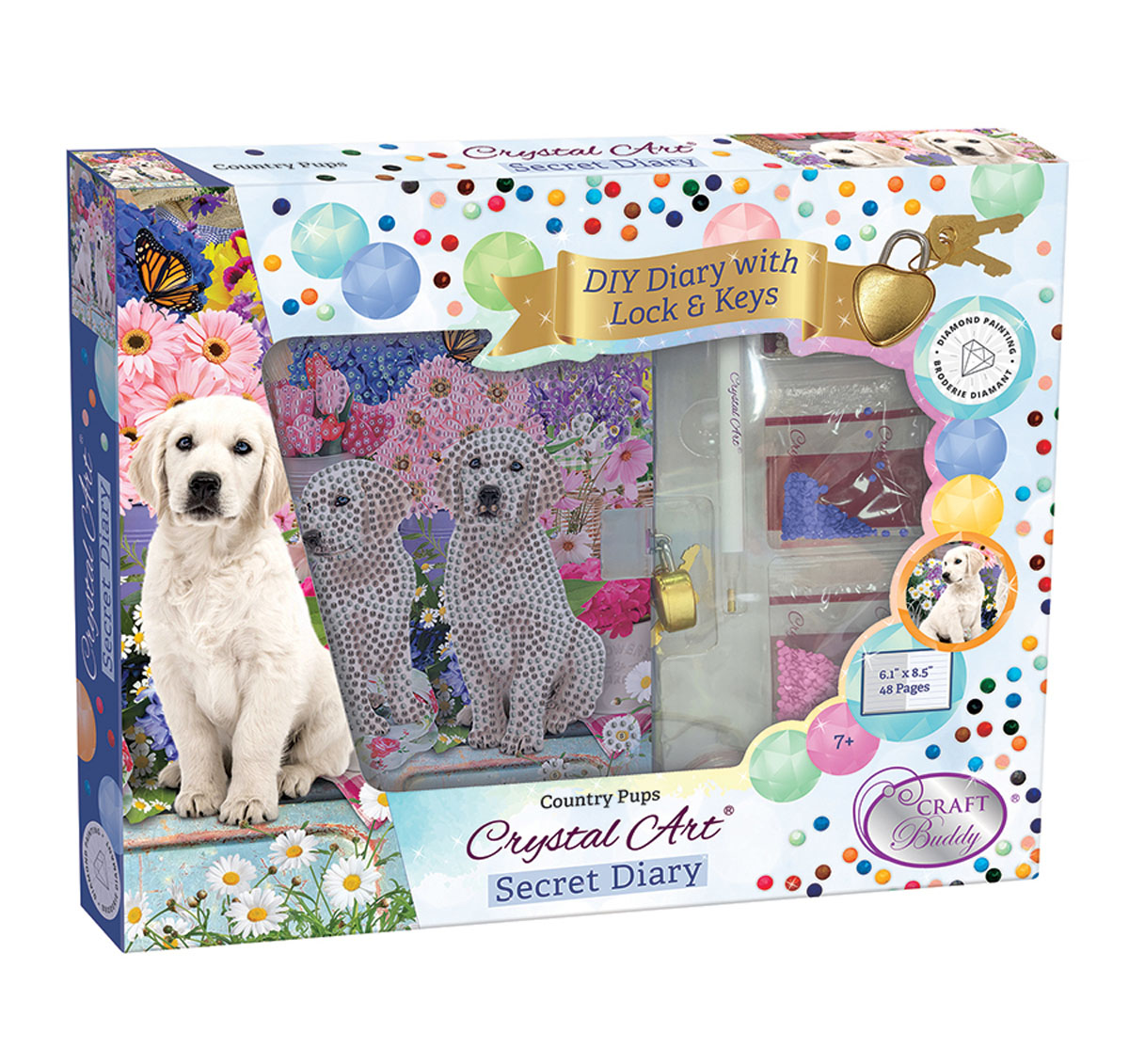 Crystal Art Secret Diary Kit Country Pups