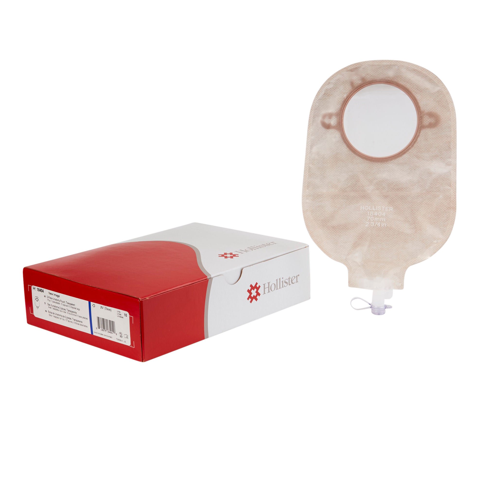 New Image™ 18404 Two-Piece Transparent Urostomy Pouch, 70 mm Flange, Blue Match