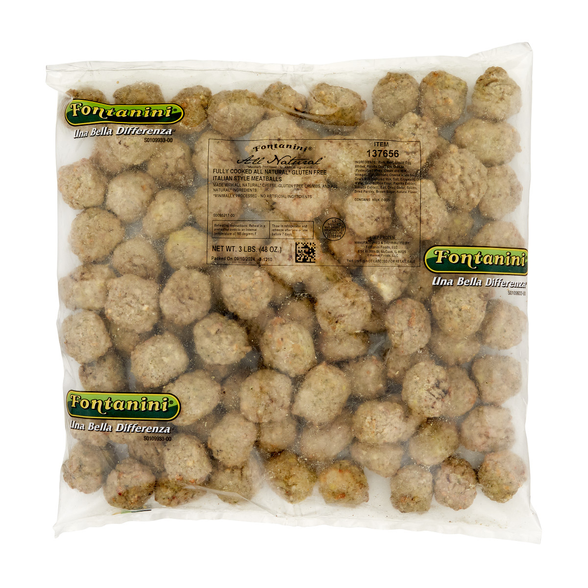 FONTANINI(r) Meatball, All Natural, Gluten Free, Cooked, 1/2 oz, 5/3 lb . C1CB - Front Center Inner Pack (Hi Res)