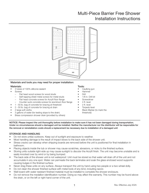 Installation Guides — Multi Piece Barrier Free Shower Installation Guide