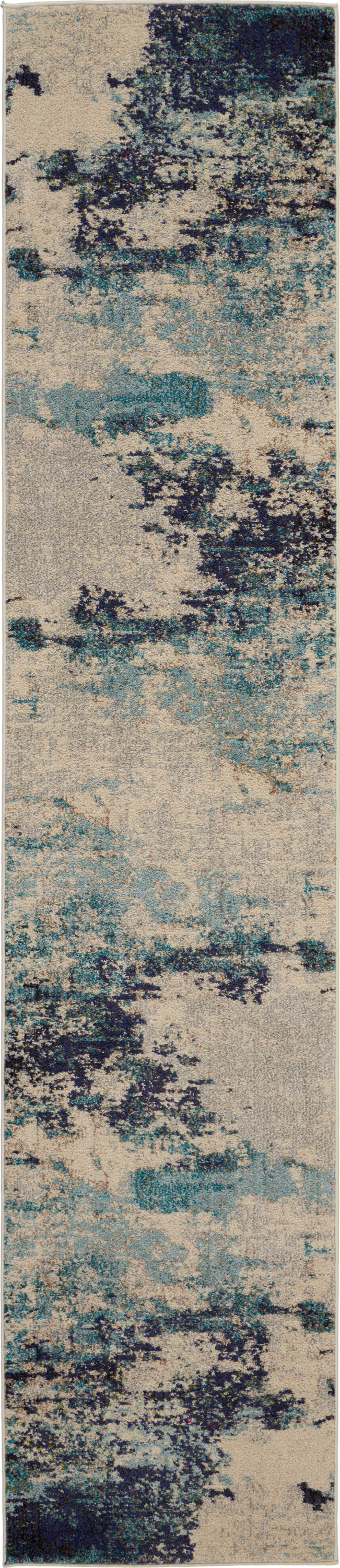 Nourison Celestial 2'2" x 10' Ivory Teal Blue Modern Indoor Rug