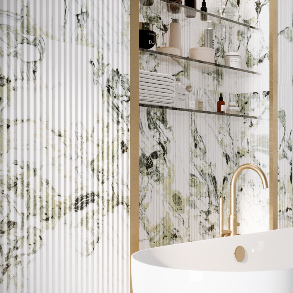 Sample – Touche Pleated Deco Jade Porcelain Floor and Wall Tile