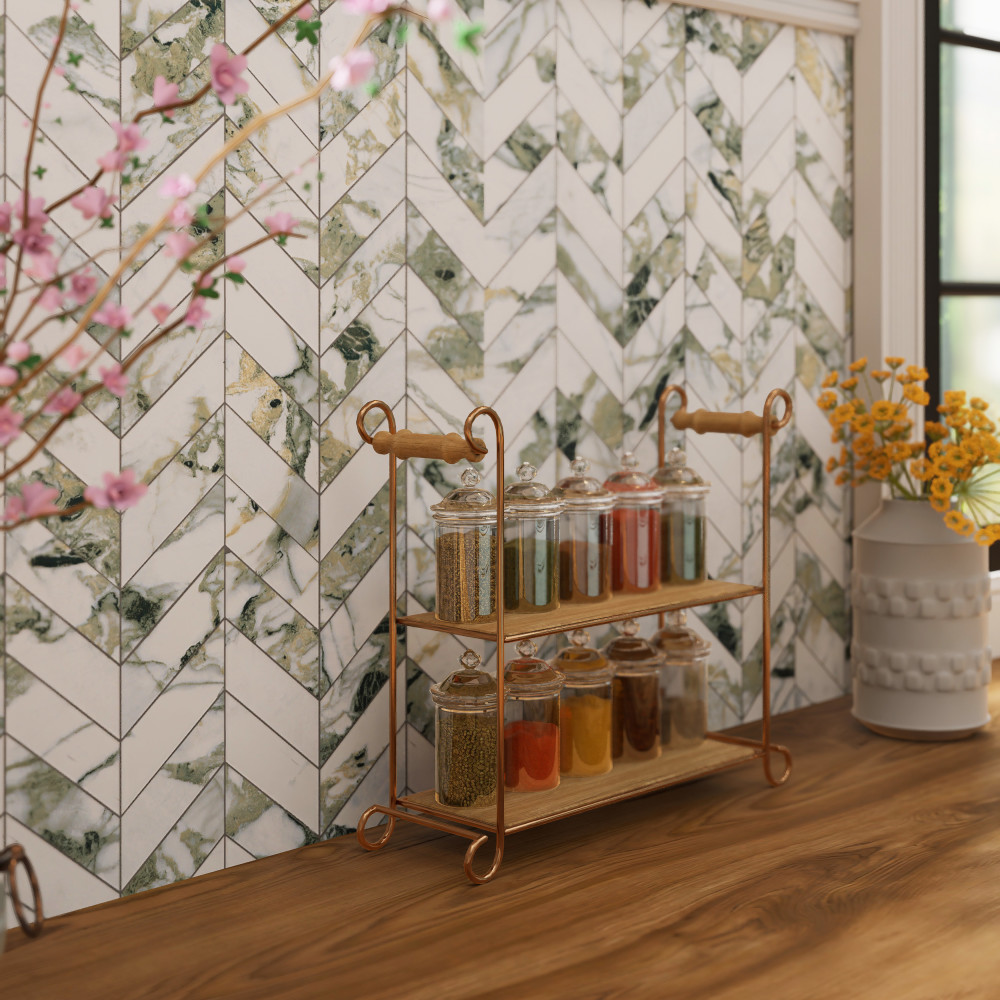 Touche Chevron Jade 11-3/4 in. x 12-1/4 in. Porcelain Mosaic Tile