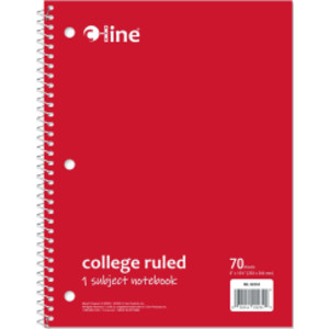 College-Ruled 1-Subject Notebook, 70 Sheets, Red