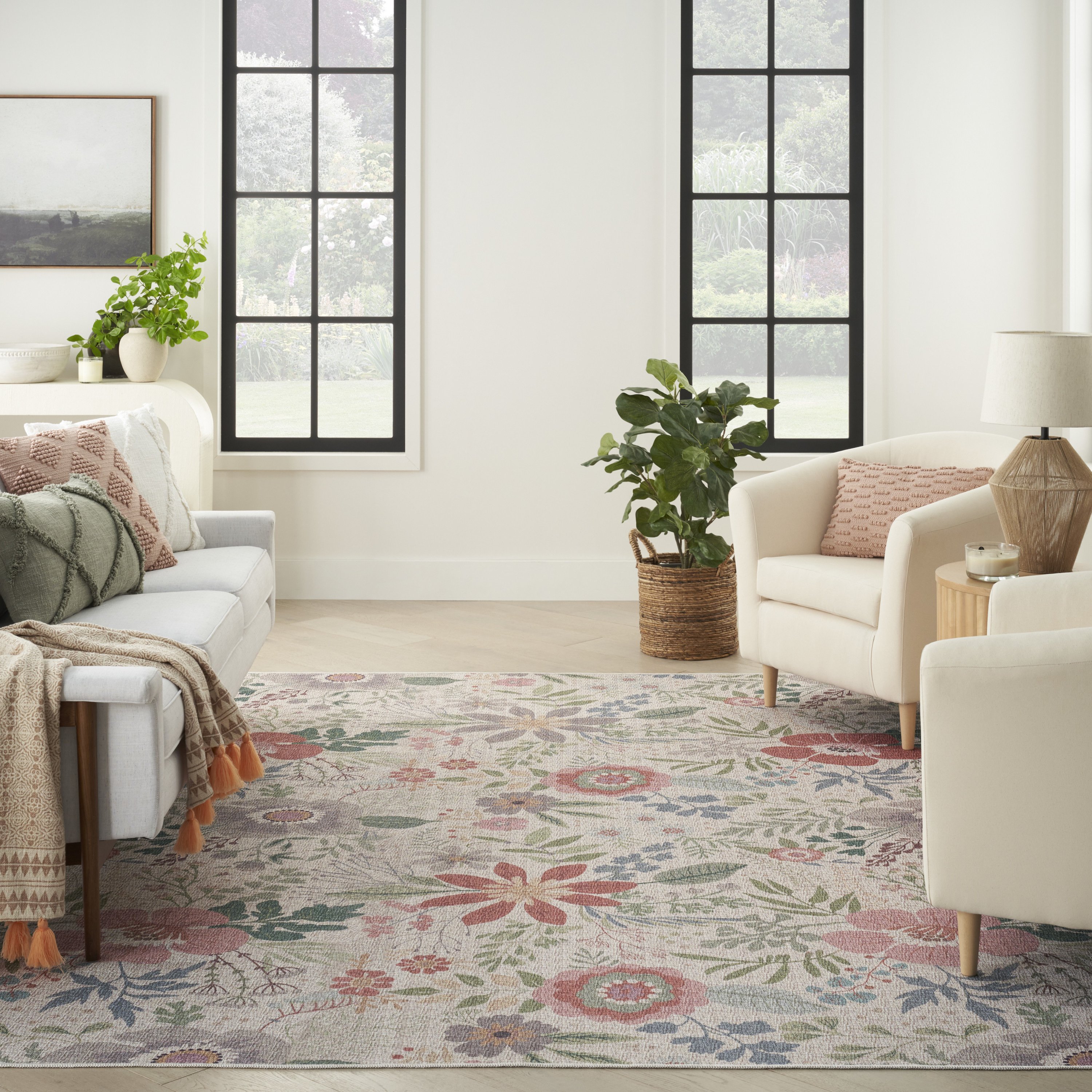 Nourison Nourison Washables 9'2" x 12' Cream Multicolor Farmhouse Indoor Rug