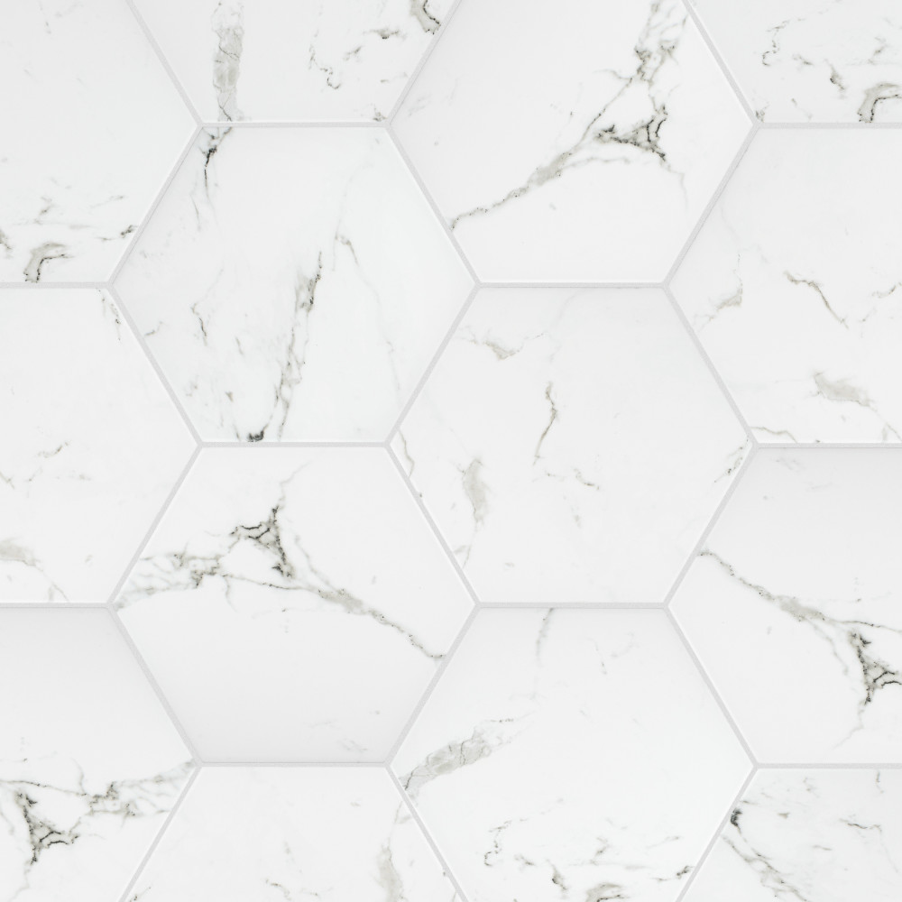 Timeless Calacatta Hex 8.63x9.88 Hexagon Porcelain Floor and Wall Digital Pattern