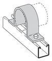 Eaton B-Line series pipe straps 1.5" height 4.06" length 1.62" width Steel Safety factor of 5 Standard pipe clamp Stainless steel type 304 1.5 .31