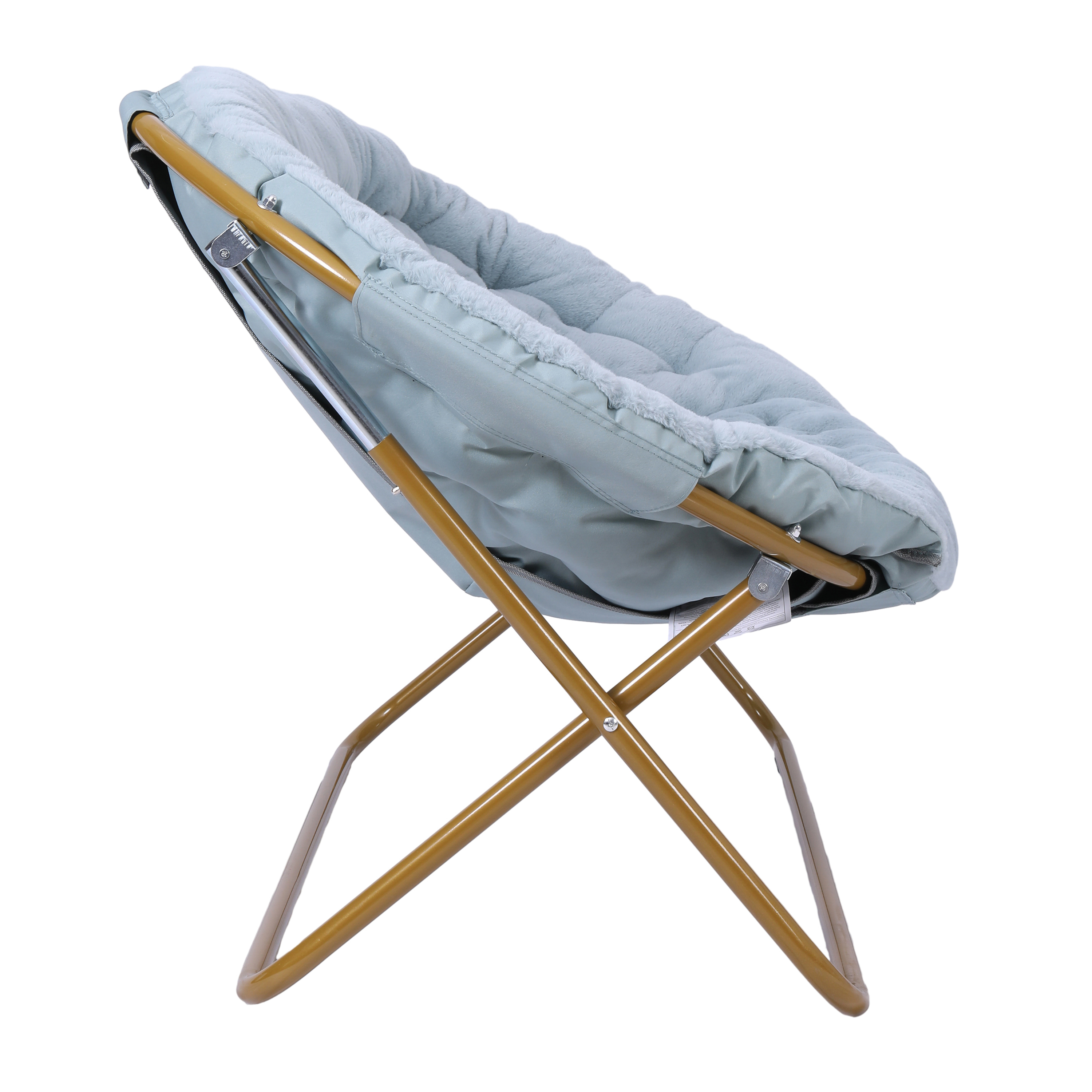 Janey Folding Double Saucer Chair in Gray Faux Fur with a Soft Gold Steel Fra... - Picture 29 of 47