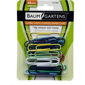Vinyl-Coated Paper Clips, Jumbo Size, Pack of 40