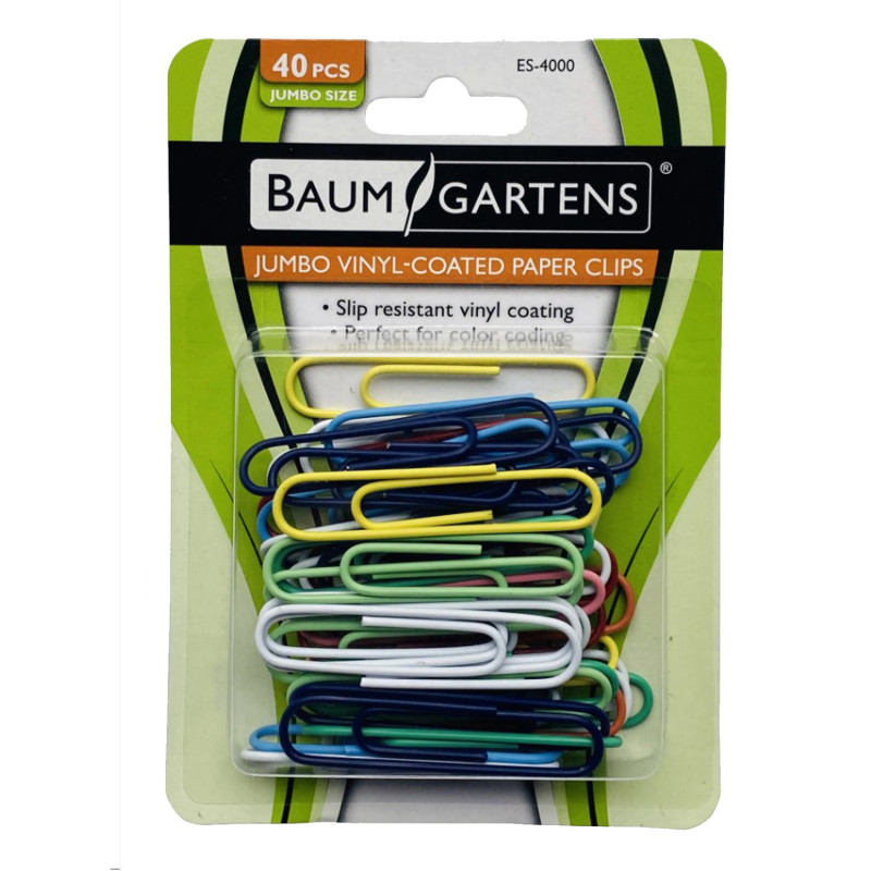 Vinyl-Coated Paper Clips, Jumbo Size, Pack of 40