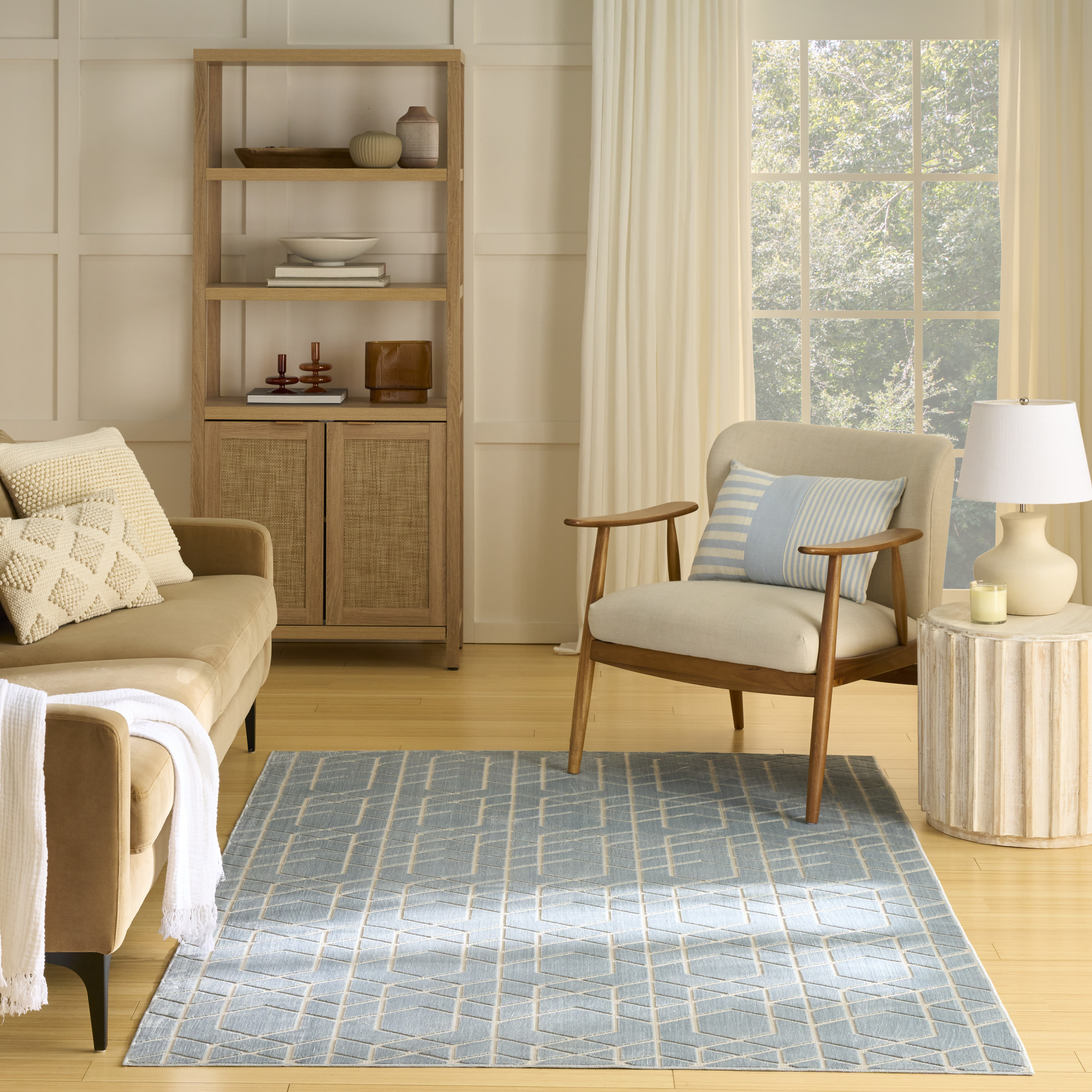 Nourison Washable Charm 6' x 9' Blue Ivory Modern Indoor Rug