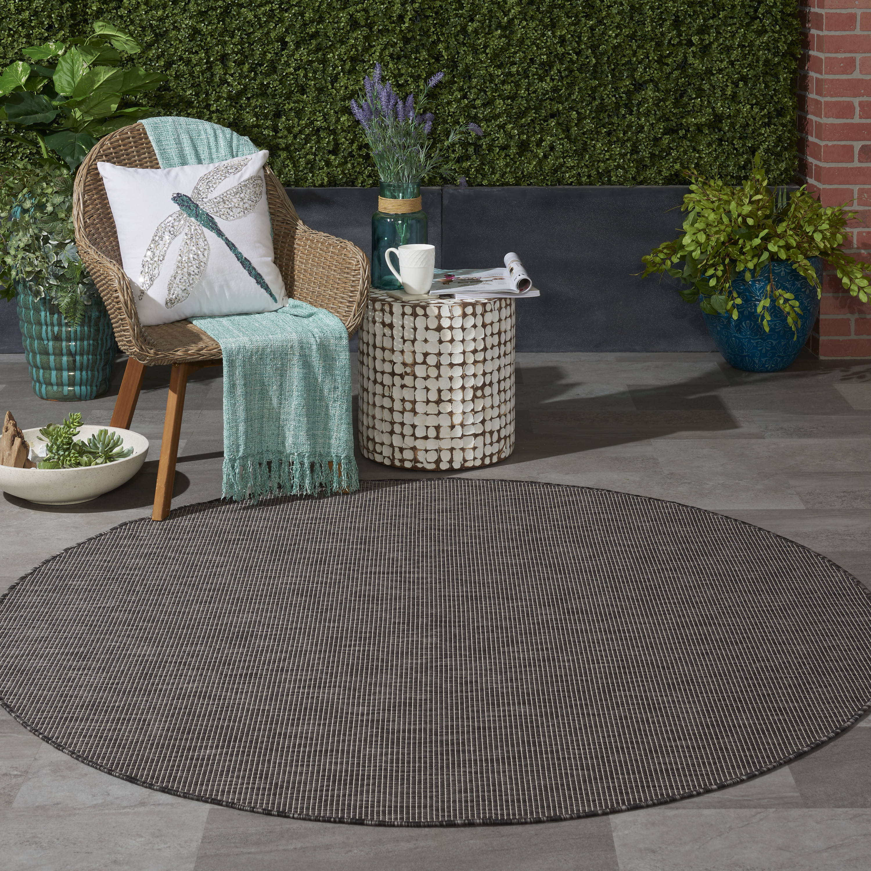 Nourison Positano 6' x Round Charcoal Modern Rug