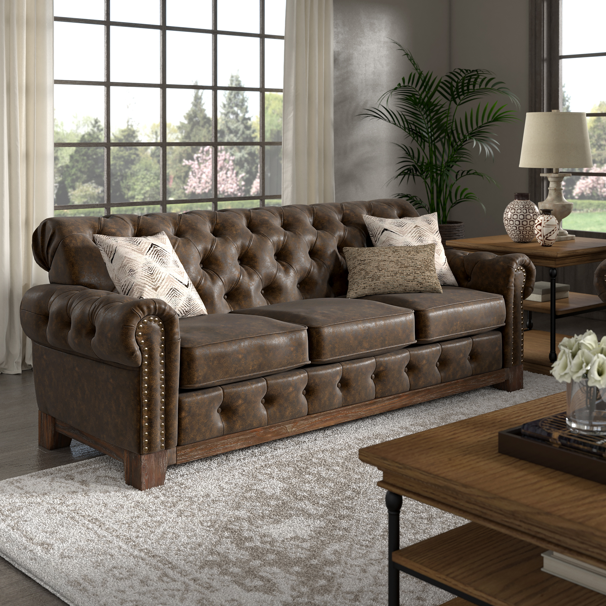 Tufted Rolled Arm Chesterfield Sofa