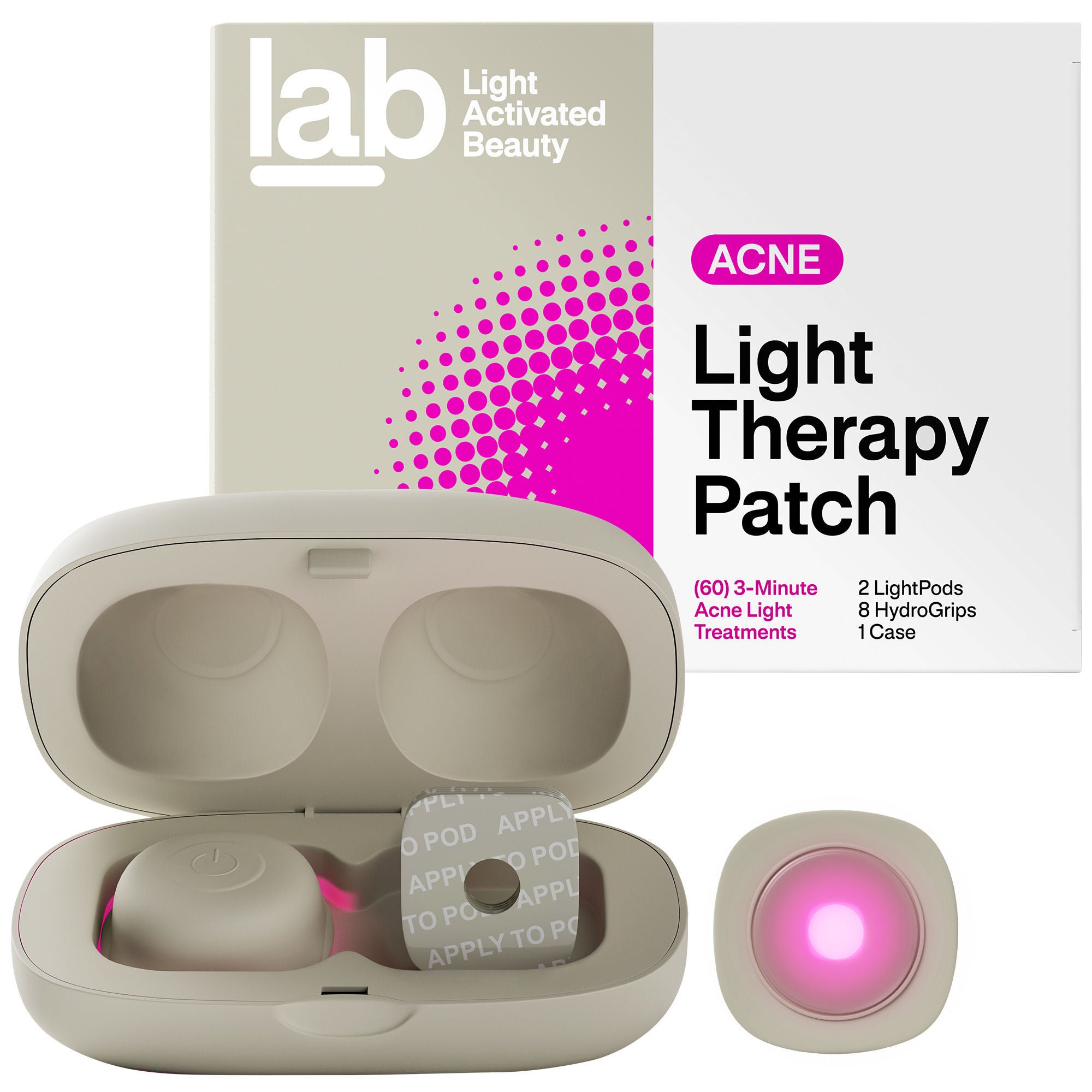 LAB Acne Light Therapy Patch Acne Treatments w/ 2 Lightpods, 8 Hydrogrips, Case