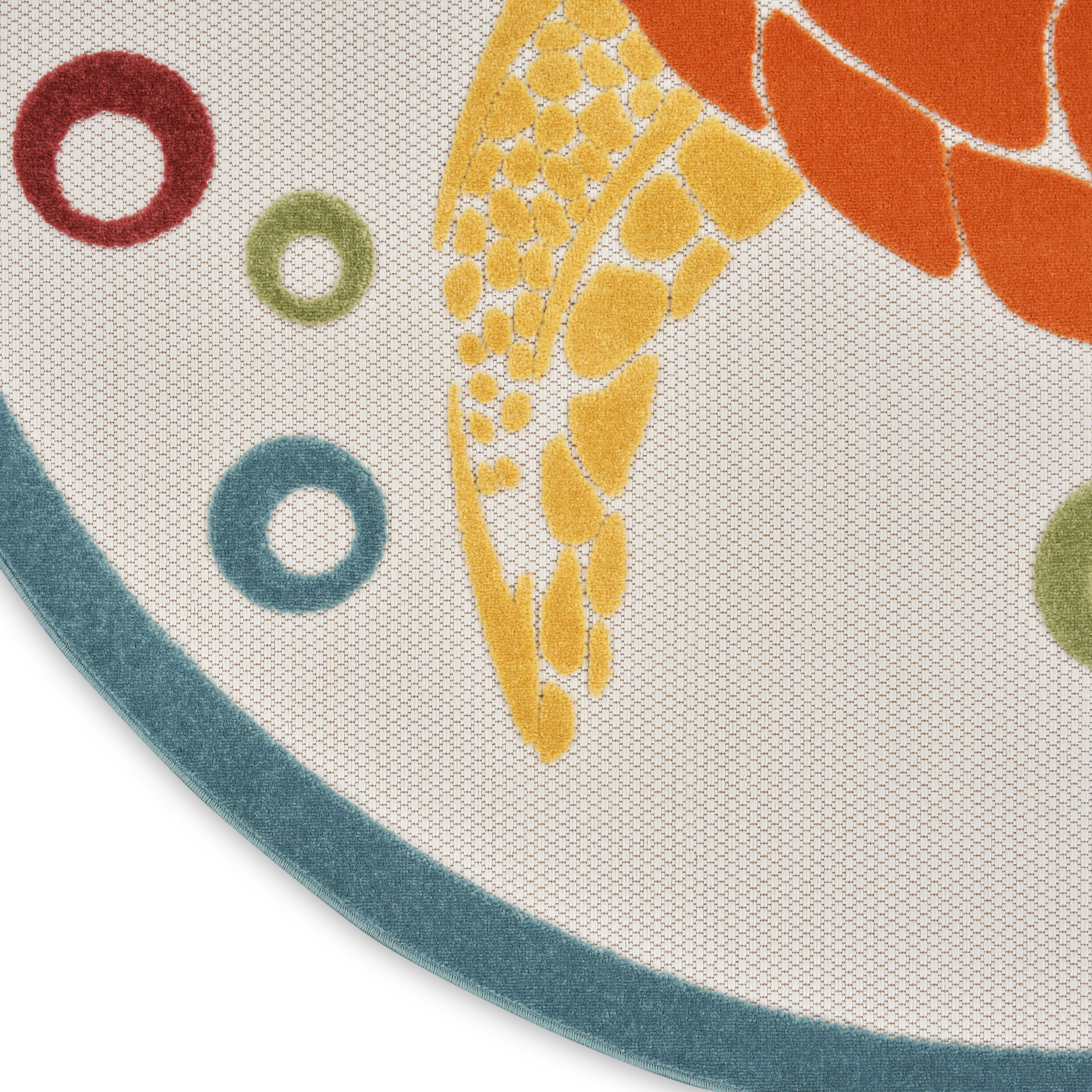 Nourison Aloha 5'3" x Round Teal Multicolor Coastal, Nautical & Beach Rug