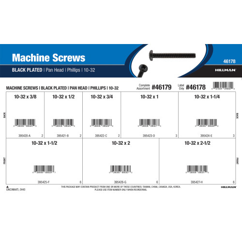 Phillips Pan-Head Black Machine Screws Assortment (#10-32)