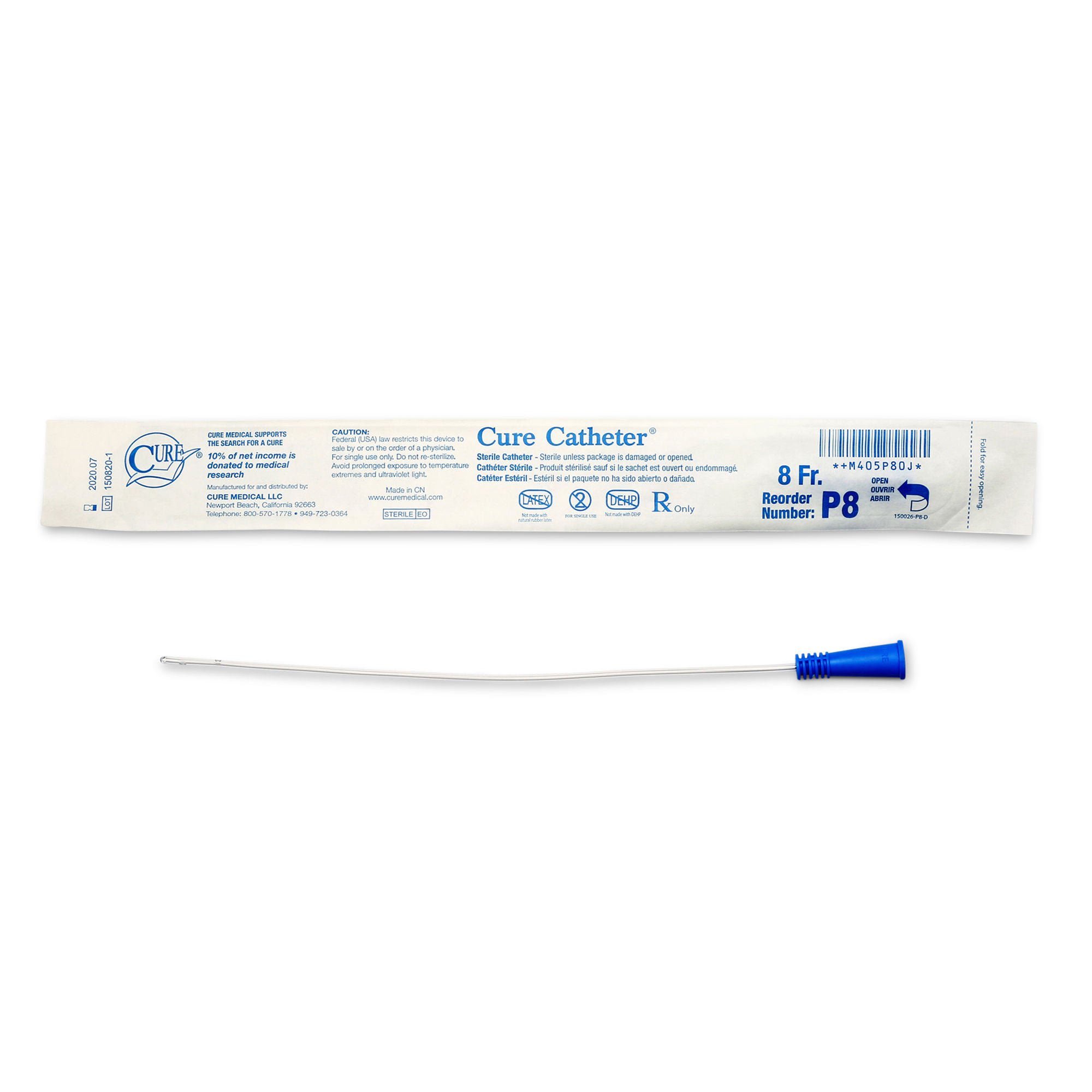 Cure Catheter™ Urethral Catheter, 8 Fr., Unisex, Straight