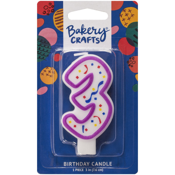 3 Party Purple Numeral Candles