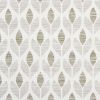 Beige-and-white stylized leaf-patterned wallpaper, repeating vertical stems with textured horizontal shading, covering a flat wall surface in a neutral-lit interior without other visible furnishings.