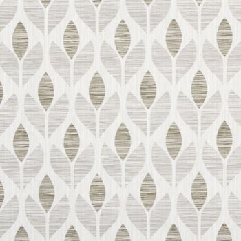 Beige-and-white stylized leaf-patterned wallpaper, repeating vertical stems with textured horizontal shading, covering a flat wall surface in a neutral-lit interior without other visible furnishings.