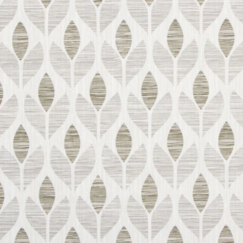 Beige-and-white stylized leaf-patterned wallpaper, repeating vertical stems with textured horizontal shading, covering a flat wall surface in a neutral-lit interior without other visible furnishings.
