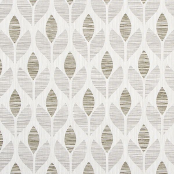 Beige-and-white stylized leaf-patterned wallpaper, repeating vertical stems with textured horizontal shading, covering a flat wall surface in a neutral-lit interior without other visible furnishings.
