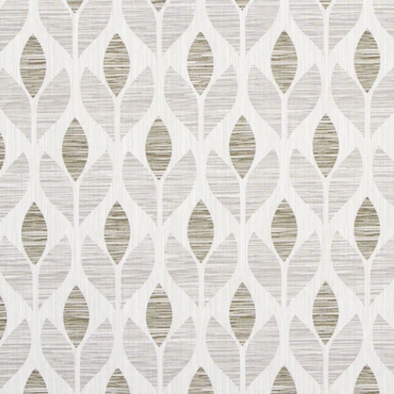 Beige-and-white stylized leaf-patterned wallpaper, repeating vertical stems with textured horizontal shading, covering a flat wall surface in a neutral-lit interior without other visible furnishings.