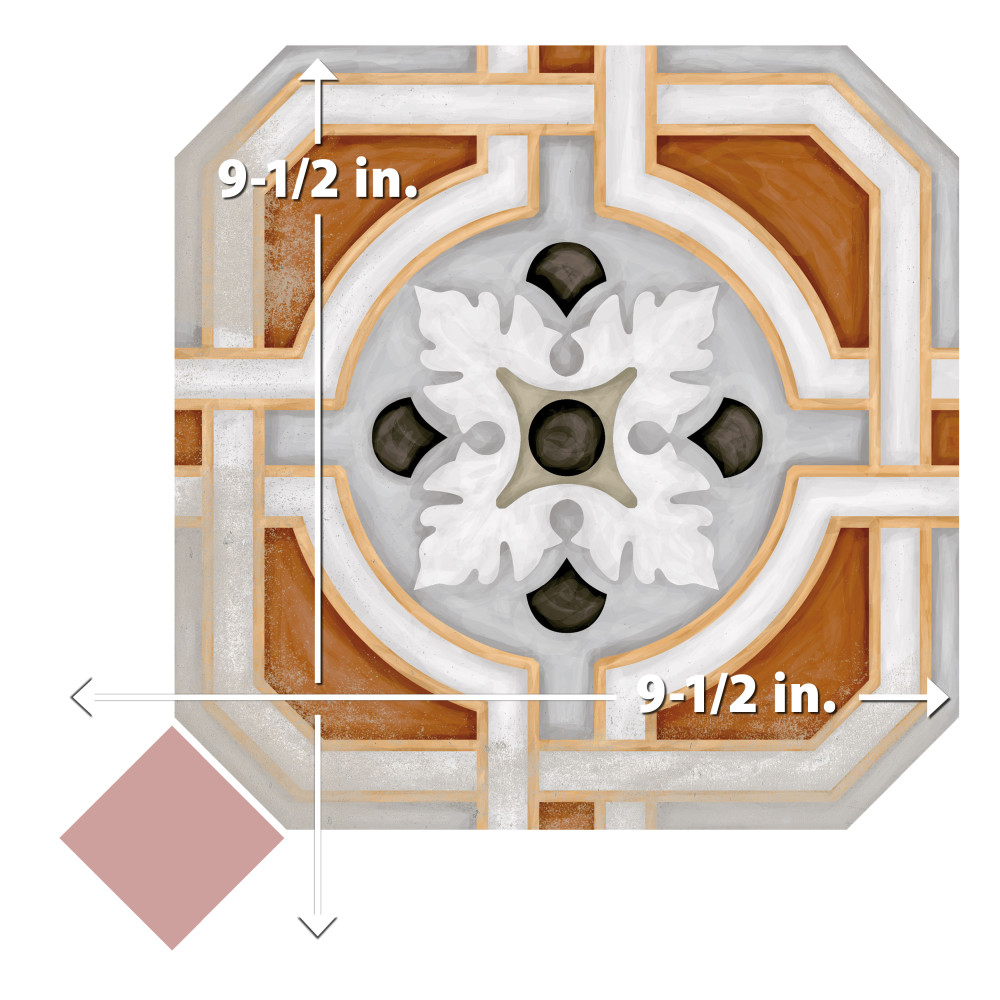 Vaudeville Octagon Deco Zimer with Taco Pink 7-7/8 in. x 7-7/8 in. Porcelain Floor and Wall Tile