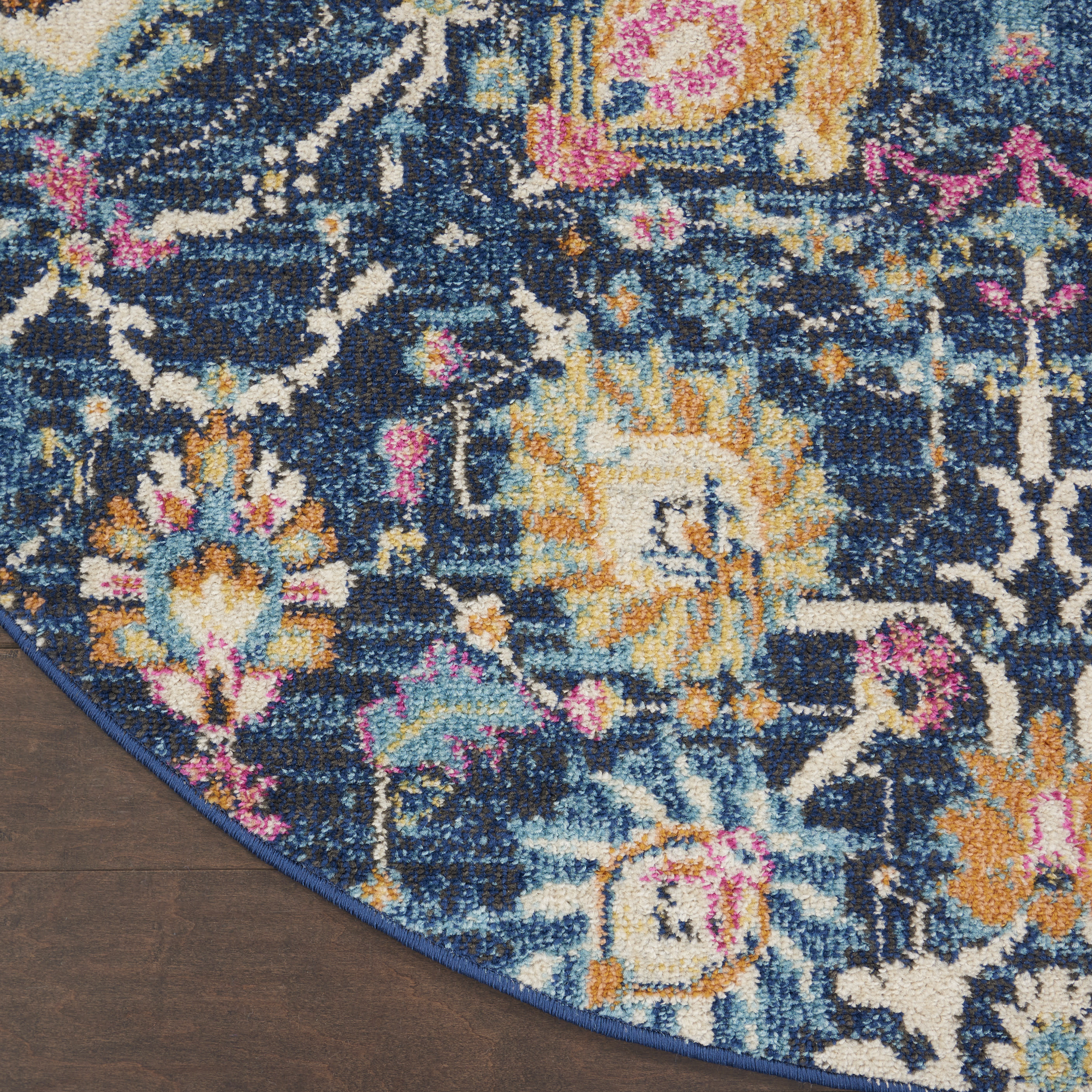 Nourison Passion 5' x Round Navy Bohemian Indoor Rug