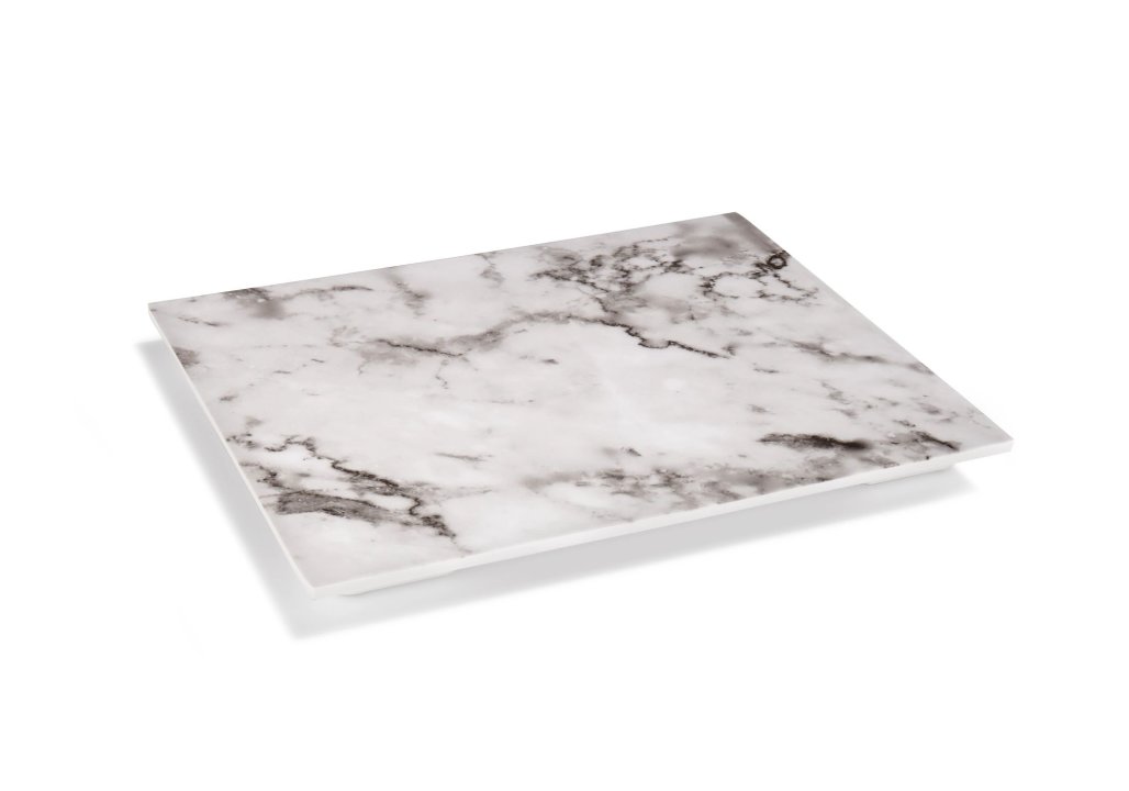 Soporte presentación 1/3 de melamina con acabado de mármol blanco