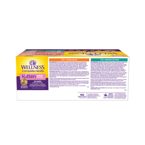 Wellness Complete Health Pate Kitten Variety Pack (Whitefish & Tuna and Chicken) back packaging