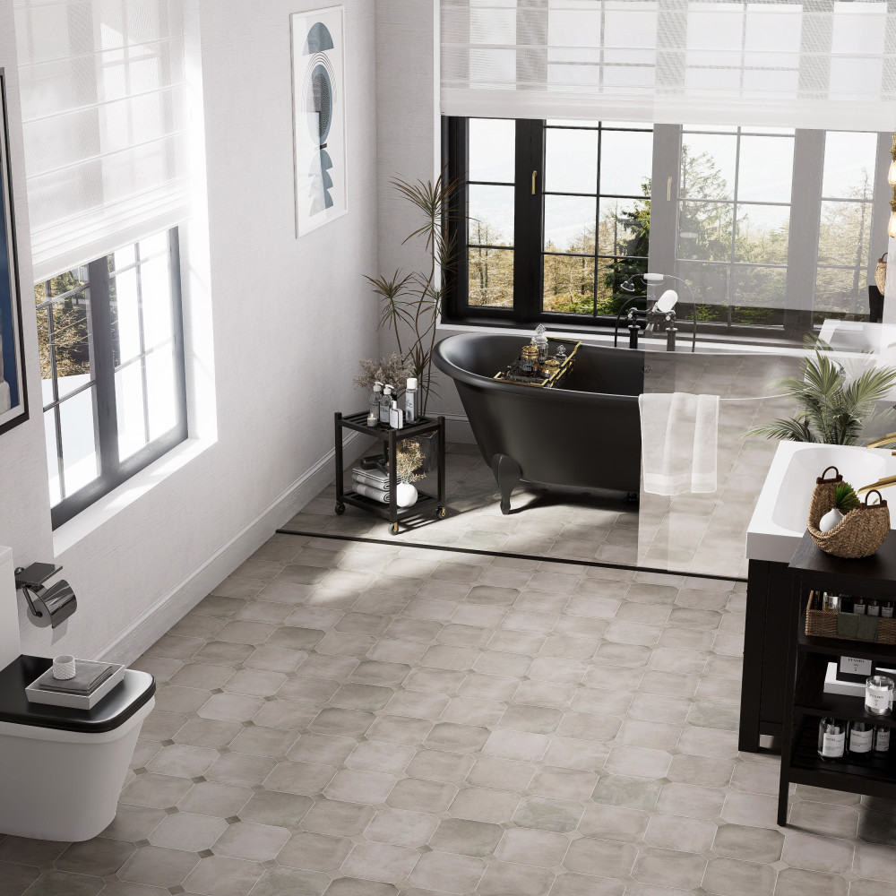 Laverton Octagon Grafito with Taco Grafito 7-7/8 in. x 7-7/8 in. Porcelain Floor and Wall Tile