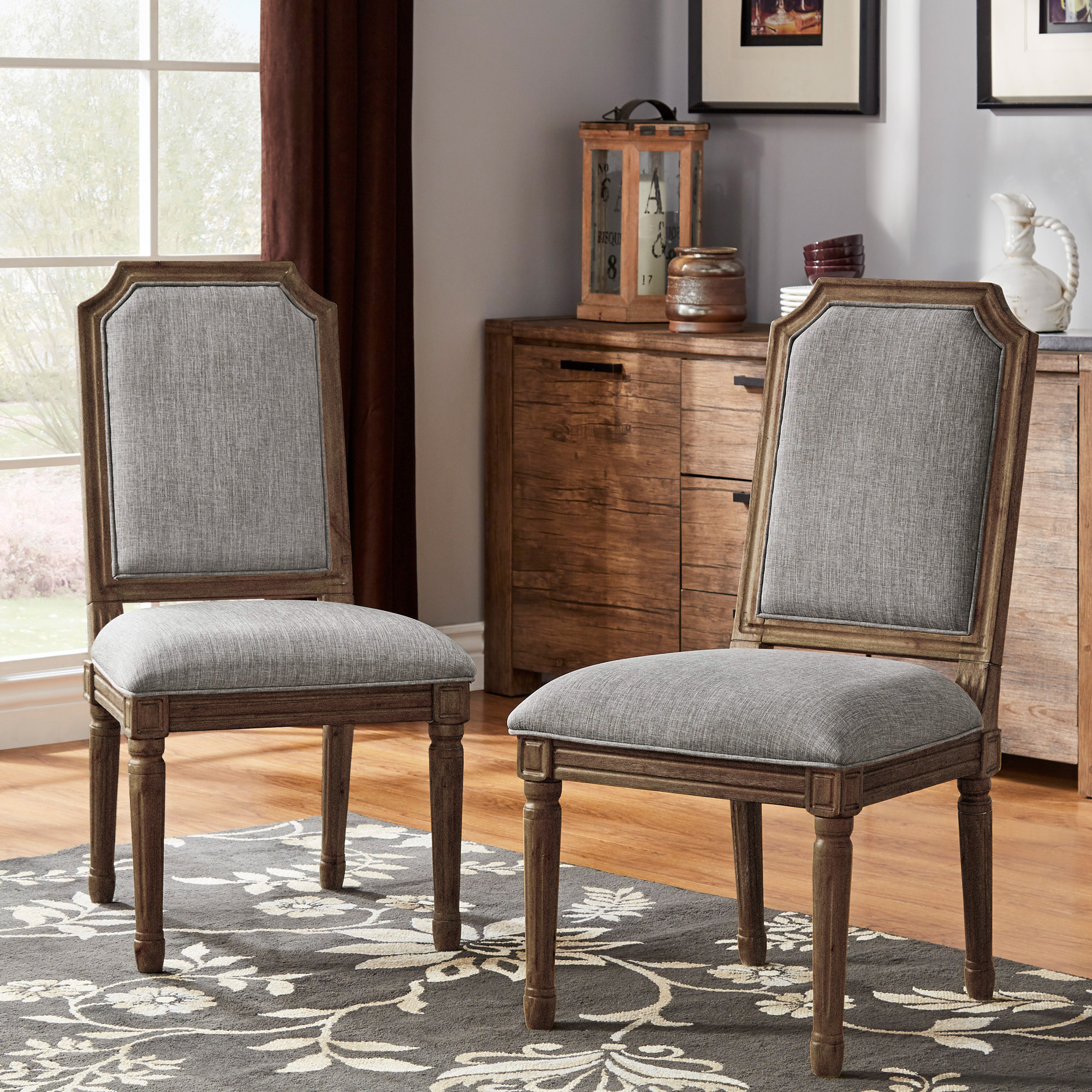 Arched Linen and Wood Dining Chairs (Set of 2)