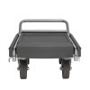 Flatbed utility dolly in dark gray with 6” pneumatic wheels, straps and chrome-plated handle