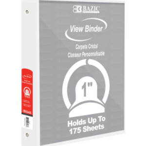 3-Ring View Binder with 2 Pockets, 1", White