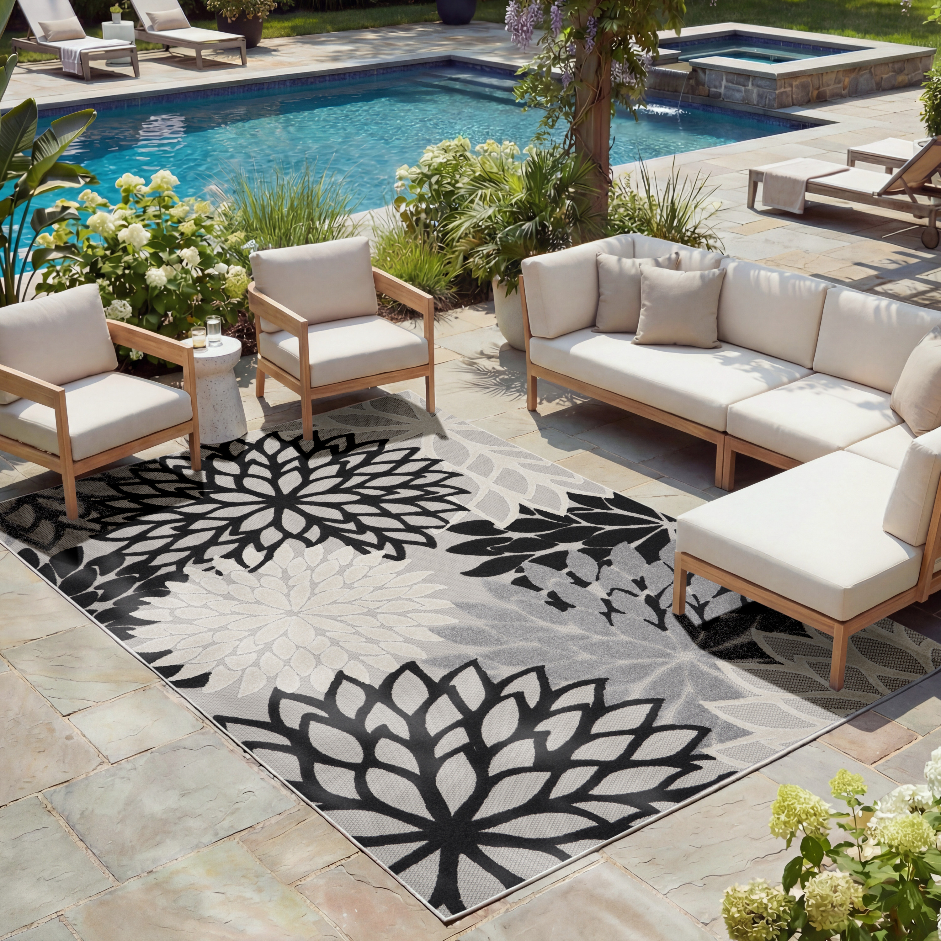 Nourison Aloha 7' x 10' Black White Tropical Rug