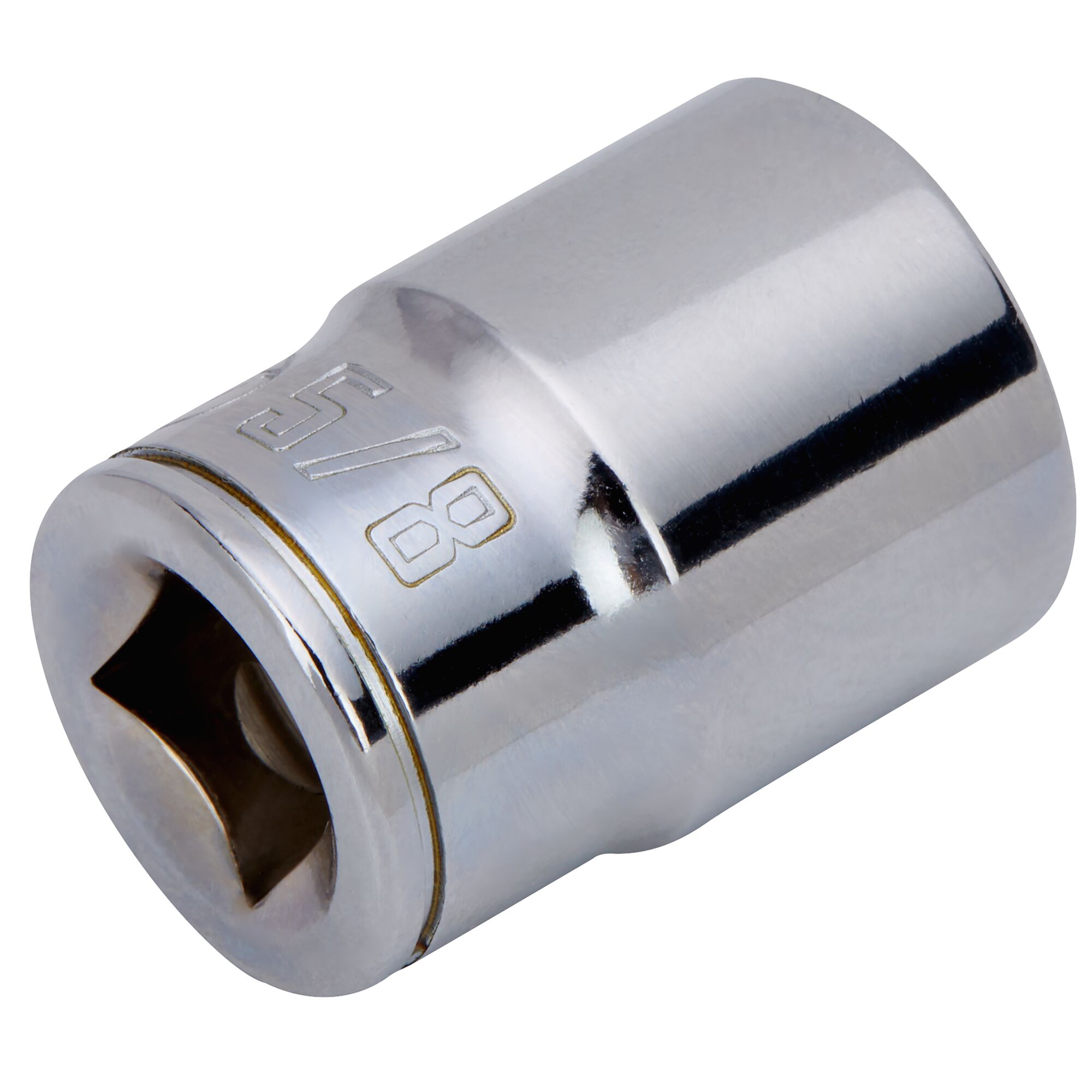 3/8 DR 6PT Shallow Socket 5/8 at 3/4 turn on white background