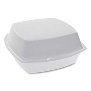 PCPYTH100800000, Pactiv Corp, Foam Hinged Lid Container, Single Tab Lock, 6.38 x 6.38 x 3, White