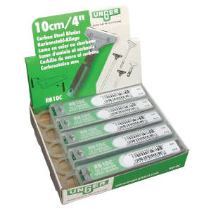 Unger, 4" Replacement Blades - Carbon Steel,  10 Dispensers of 10 Blades