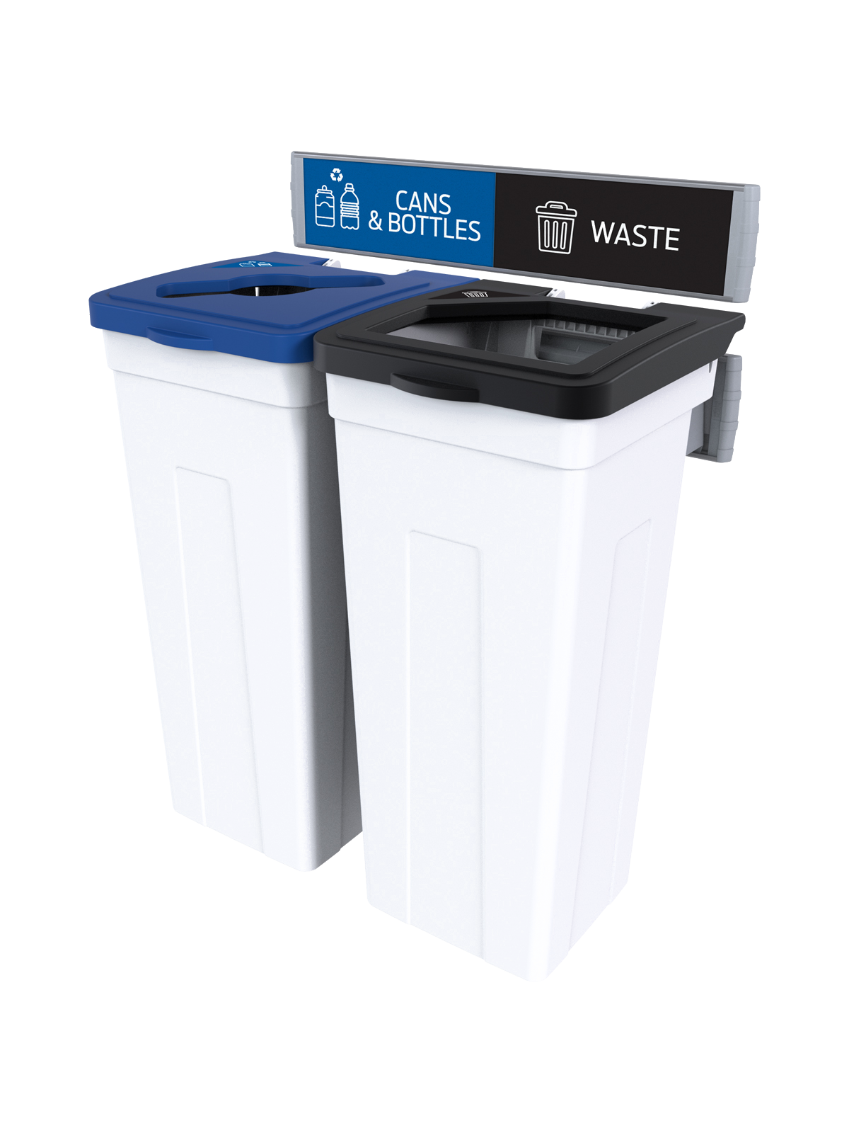 RISE – Double – Kit – Cans & Bottles-Waste – Mixed-Full – White-Blue-Black