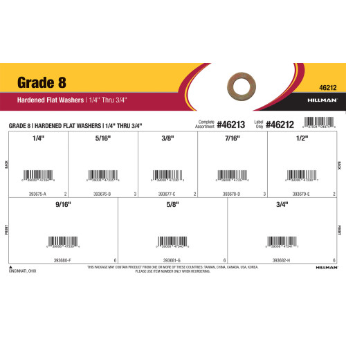 Grade 8 Hardened Flat Washers Assortment (1/4