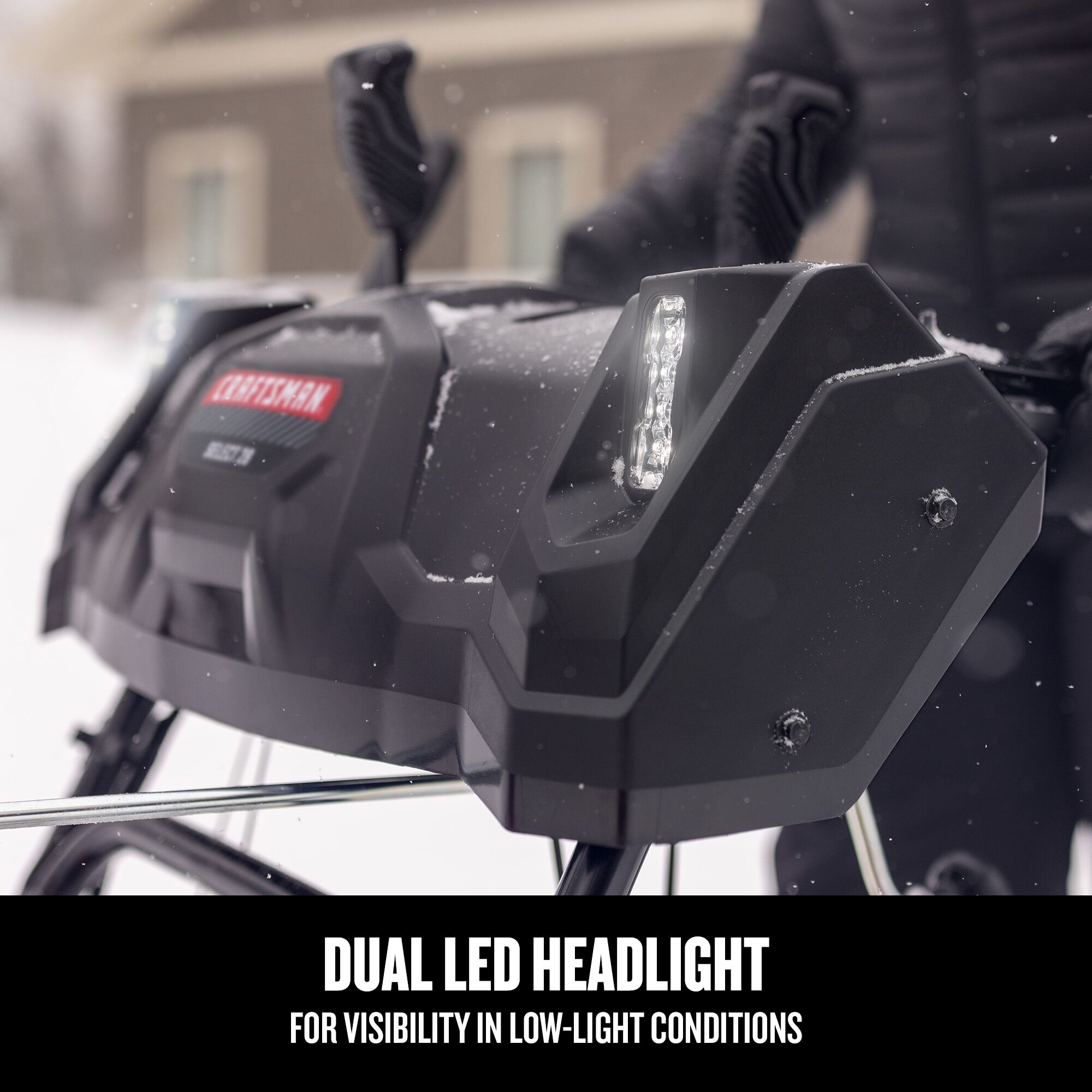 CRAFTSMAN 28-in. 272-cc Two Stage Gas Snow Blower focused in on dual led headlight