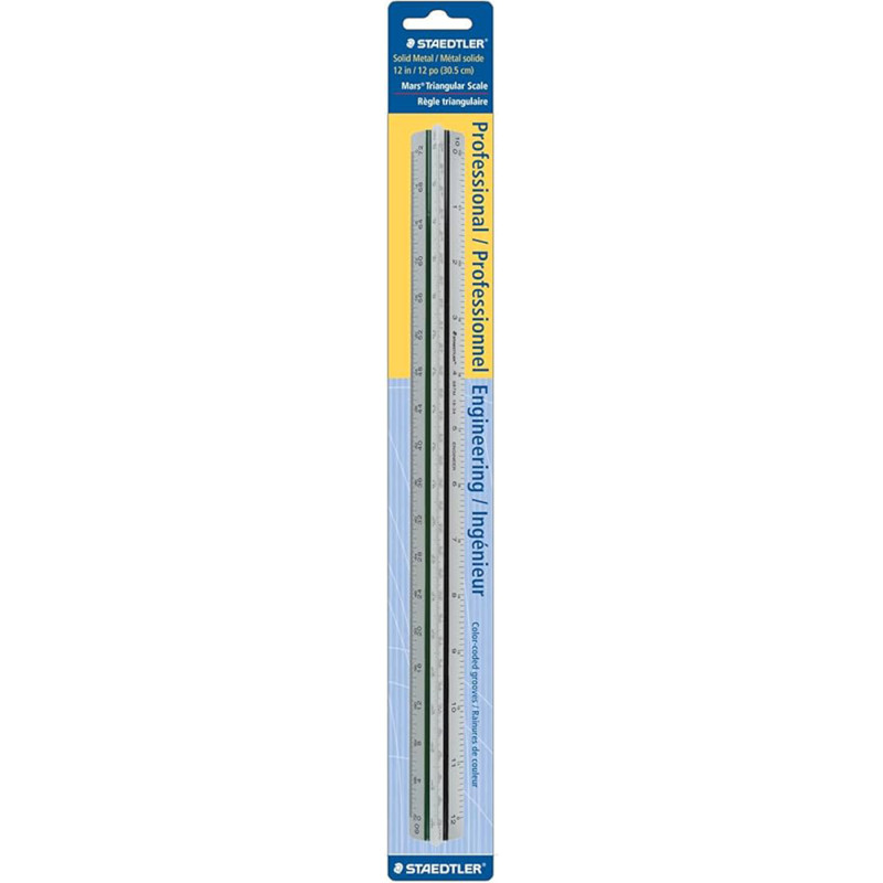 Professional Engineering Triangular Scale Ruler, 12 in, Metal